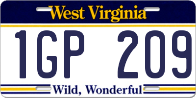 WV license plate 1GP209