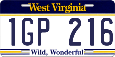 WV license plate 1GP216