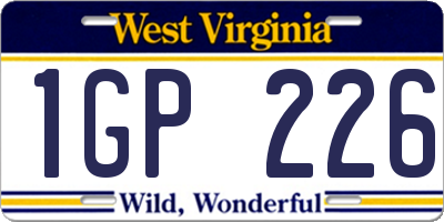 WV license plate 1GP226