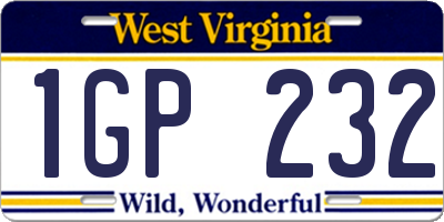 WV license plate 1GP232