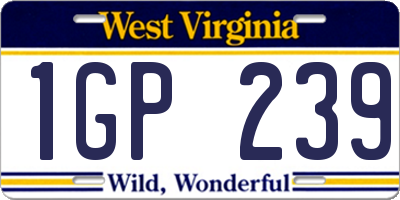 WV license plate 1GP239