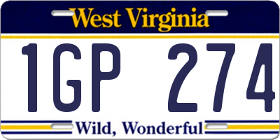 WV license plate 1GP274