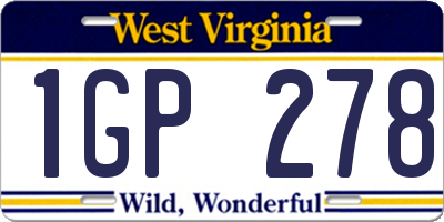 WV license plate 1GP278