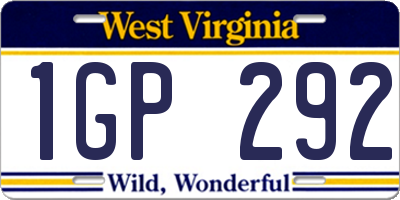 WV license plate 1GP292