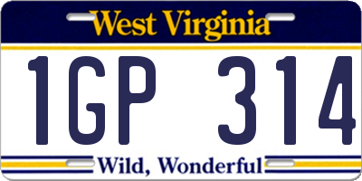 WV license plate 1GP314