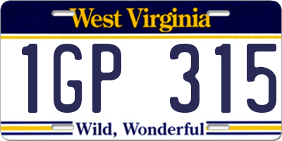 WV license plate 1GP315
