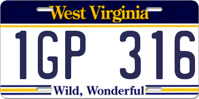 WV license plate 1GP316