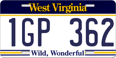 WV license plate 1GP362