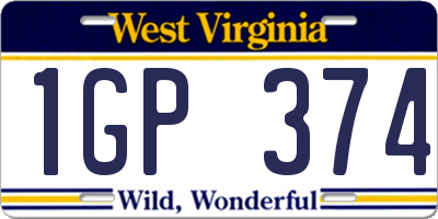 WV license plate 1GP374