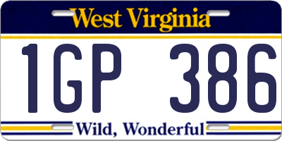 WV license plate 1GP386
