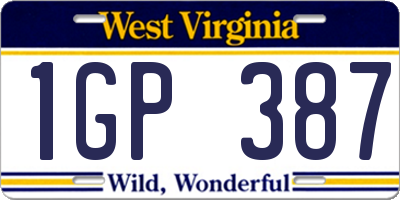 WV license plate 1GP387