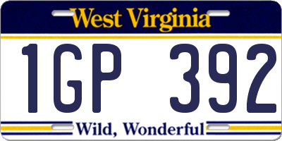 WV license plate 1GP392