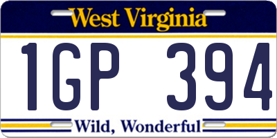 WV license plate 1GP394