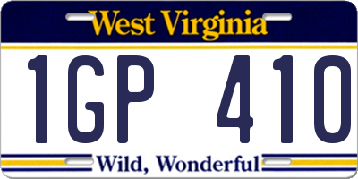 WV license plate 1GP410