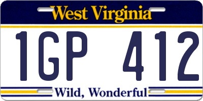 WV license plate 1GP412