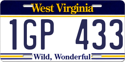 WV license plate 1GP433