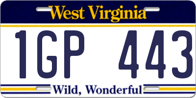 WV license plate 1GP443