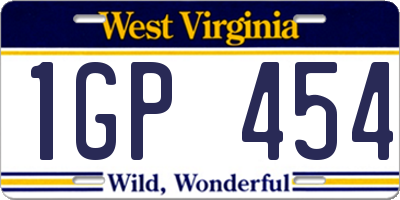WV license plate 1GP454