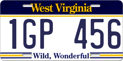WV license plate 1GP456