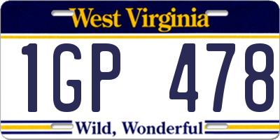 WV license plate 1GP478