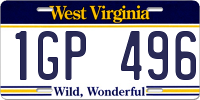 WV license plate 1GP496