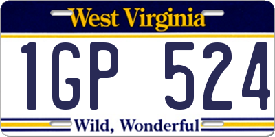 WV license plate 1GP524