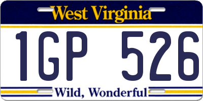 WV license plate 1GP526