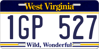 WV license plate 1GP527