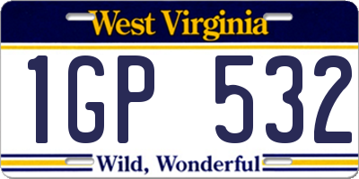 WV license plate 1GP532