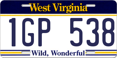 WV license plate 1GP538