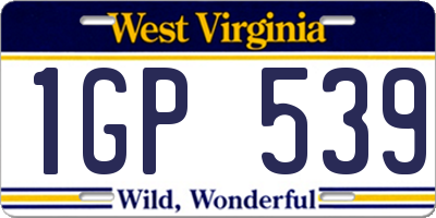 WV license plate 1GP539