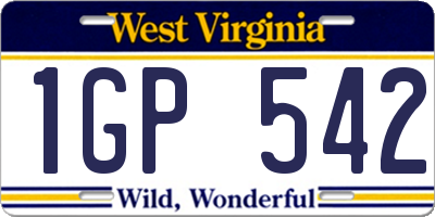 WV license plate 1GP542