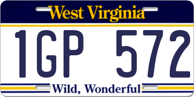 WV license plate 1GP572