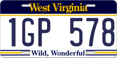 WV license plate 1GP578