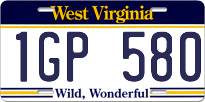 WV license plate 1GP580
