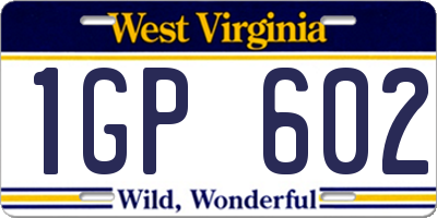 WV license plate 1GP602