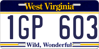 WV license plate 1GP603