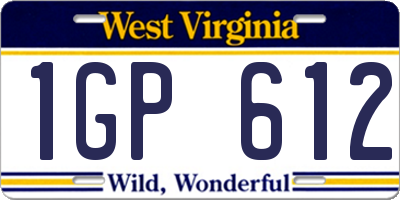 WV license plate 1GP612