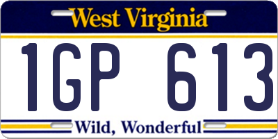 WV license plate 1GP613