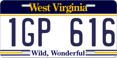 WV license plate 1GP616