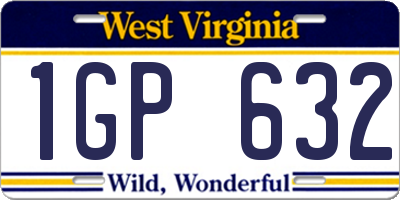 WV license plate 1GP632