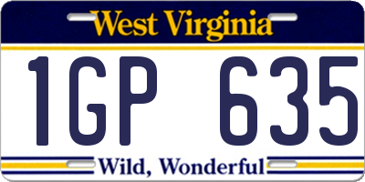 WV license plate 1GP635