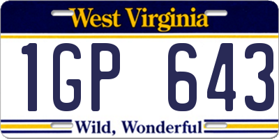 WV license plate 1GP643