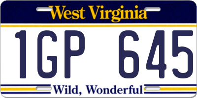 WV license plate 1GP645