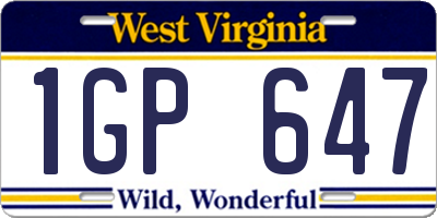 WV license plate 1GP647
