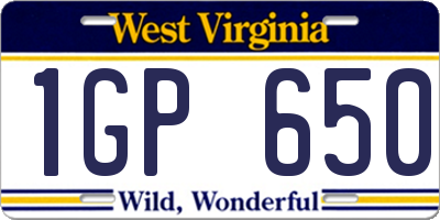 WV license plate 1GP650