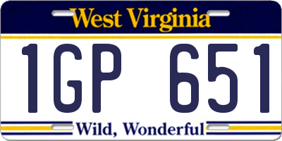 WV license plate 1GP651