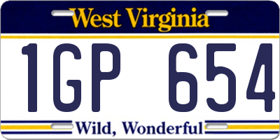 WV license plate 1GP654