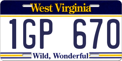 WV license plate 1GP670