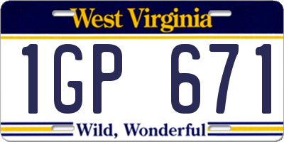 WV license plate 1GP671